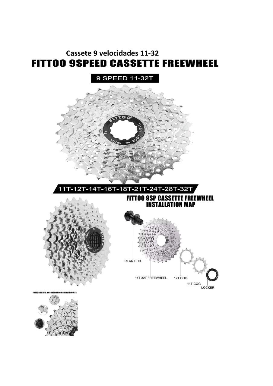 Cassette piñón libre 9 velocidades 11-32T para bicicleta